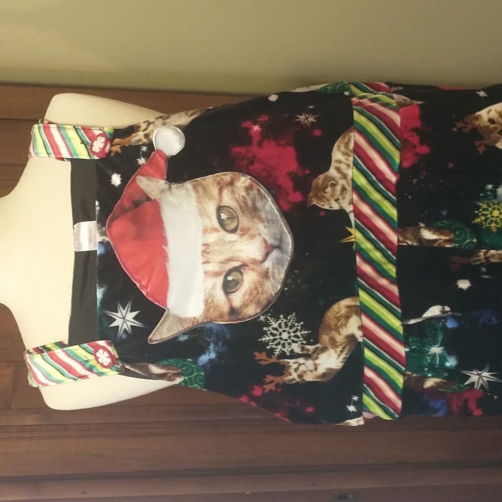 NWOT Christmas Kitty Cat Overalls Jumpsuit Ugly Xmas Sz Jr XXL